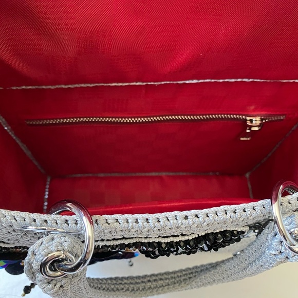 Grey Crocheted Sequin & Beaded Butterfly Purse - Picture 10 of 14